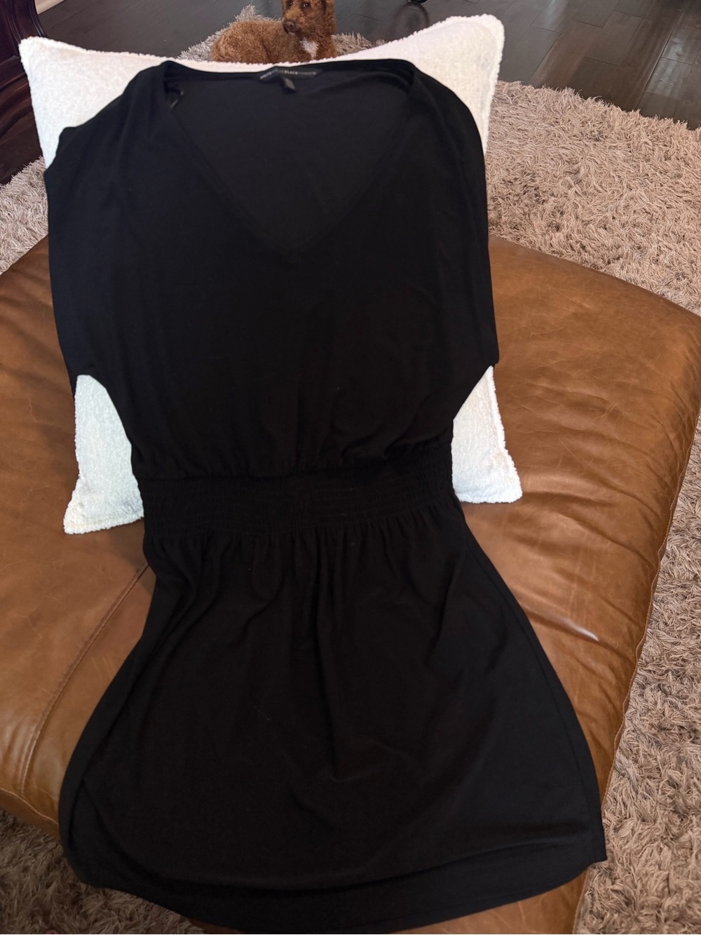 White House Black Market Black V-Neck Dress with Elastic Waist